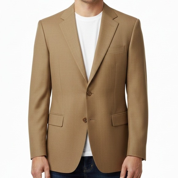 Canali Proposta Wool Blazer Jacket Tan 52 R Italian Mens Suit Sport Coat Sm Hole